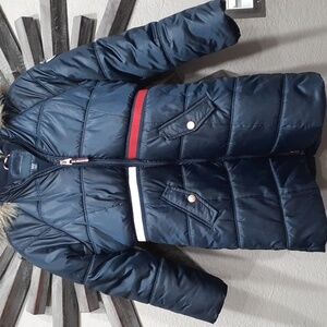 Girls Tommy Hilfiger Navy Blue Coat with Logo